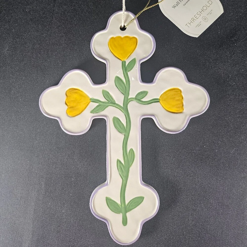Target Threshold Ceramic Easter Cross Wall Hanging Double Sided NWT Easter Decor